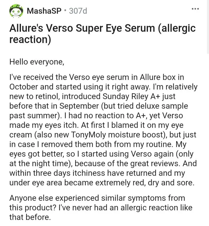 Verso eye cream customer review