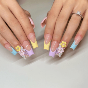 Floral French Tips in Pastels