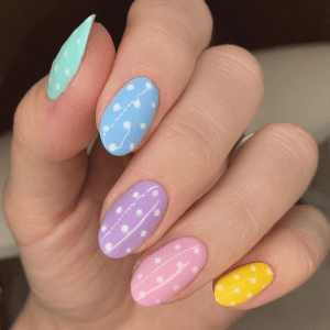 Multicolored Pastel Polka Dot Nails
