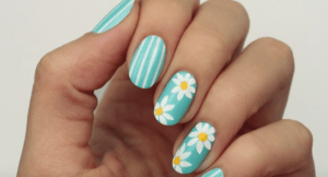 Baby Blue Nails with Daisy Feature Art